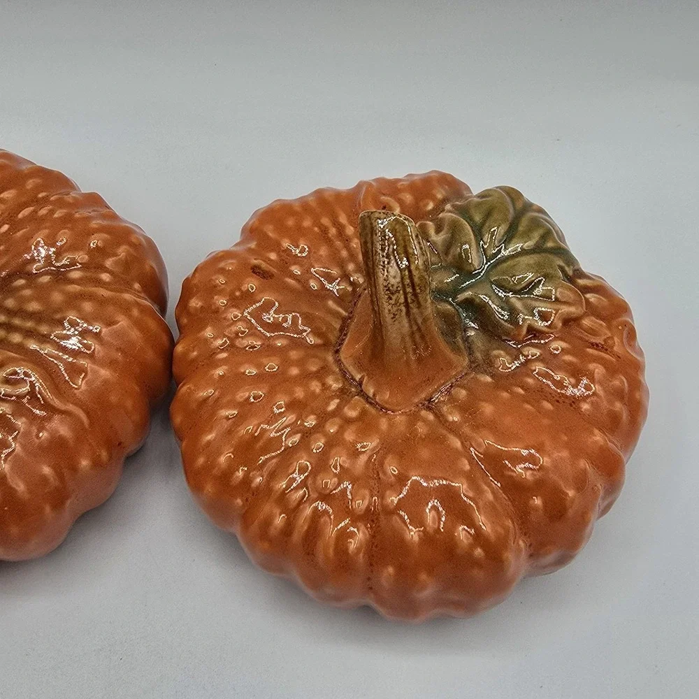 Pair‎ of Ceramic Pumpkins Fall Decor Halloween Autumn